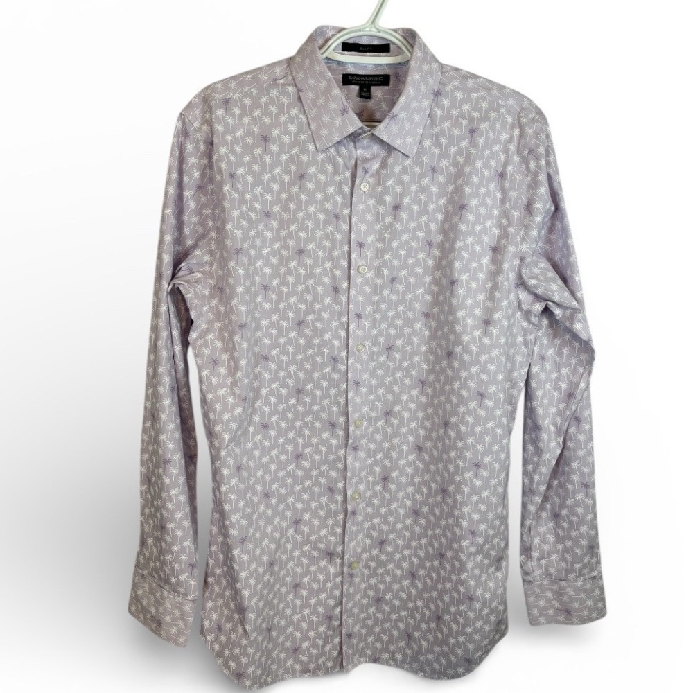 Banana Republic Slim Fit Palm Tree Print Non Iron Cotton Mens Dress Shirt Medium